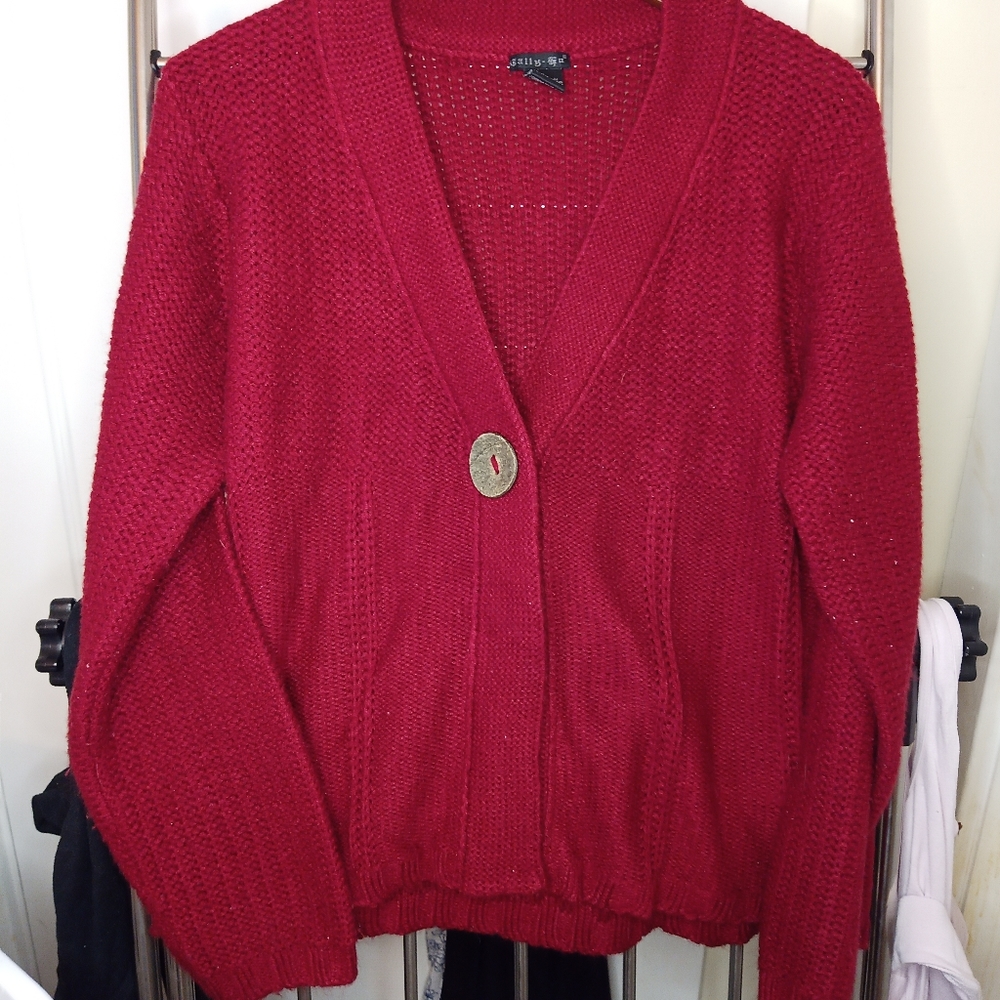 Red single button front cardigan - Picture 2 of 7